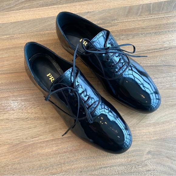 Prada Shoes - NWOT Prada lace-up Black Patent leather, Size 7 Italian, 6.5 US
